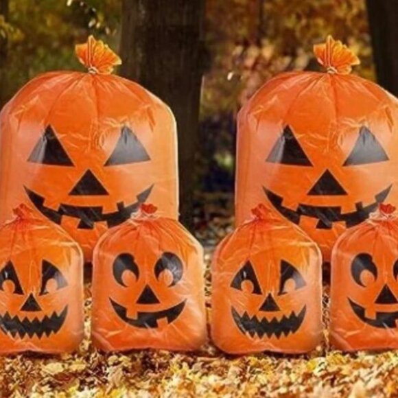 PUMPKIN HALLOWEEN JACK-O- LANTERN LEAF BAGS SET OF 6 - Picture 1 of 9